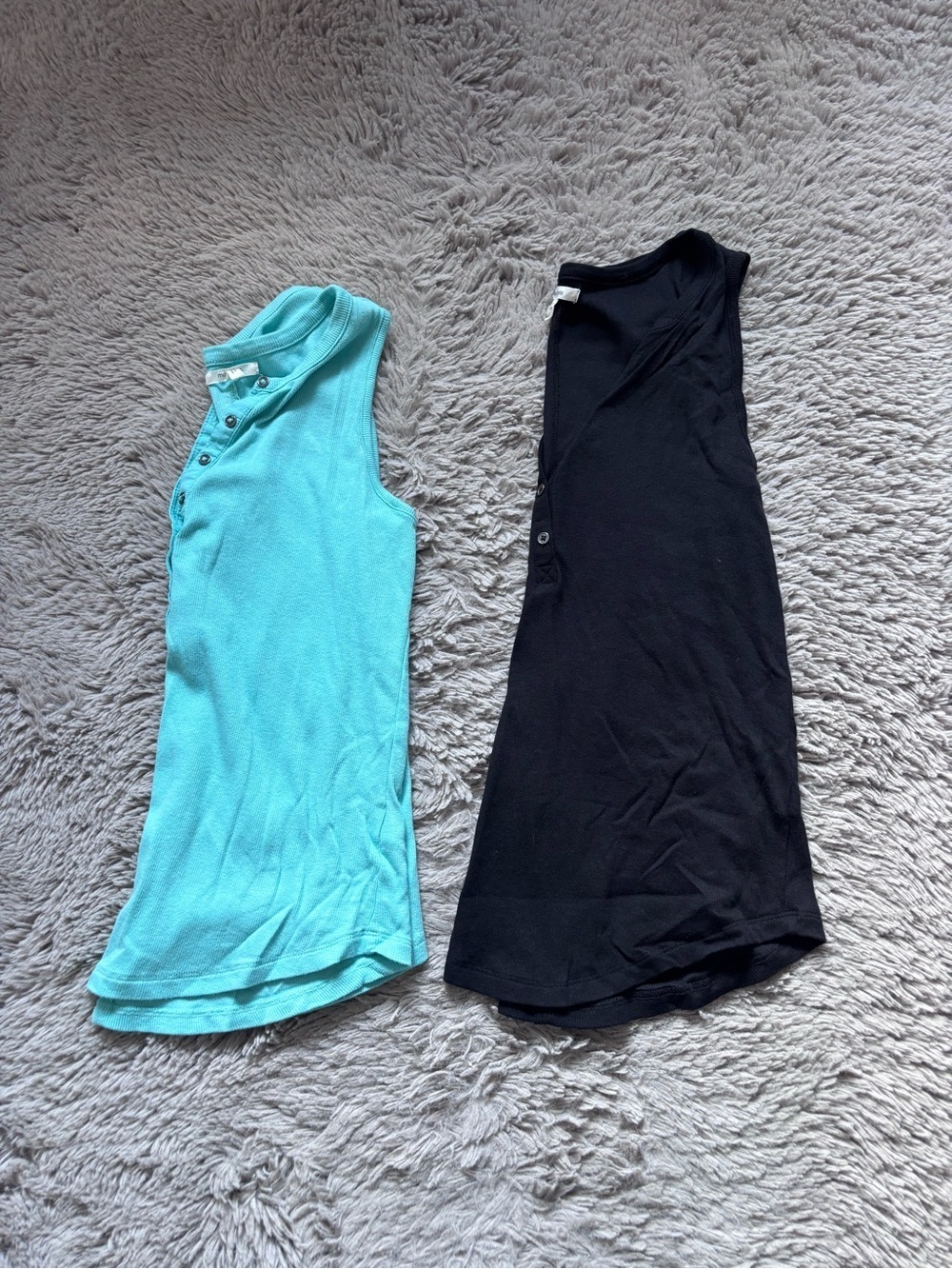 Maurice’s Sleeveless Henley Tank Top Pair - Aqua & Black Medium